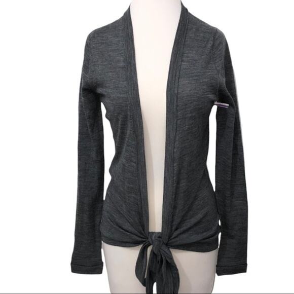 Vertigo Paris Gray Wrap Tie Front Merino Wool Open Front Cardigan Sweater M NWT - Picture 2 of 6
